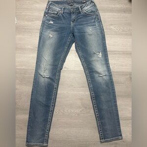 Silver Light Blue Distressed Skinny Jeans